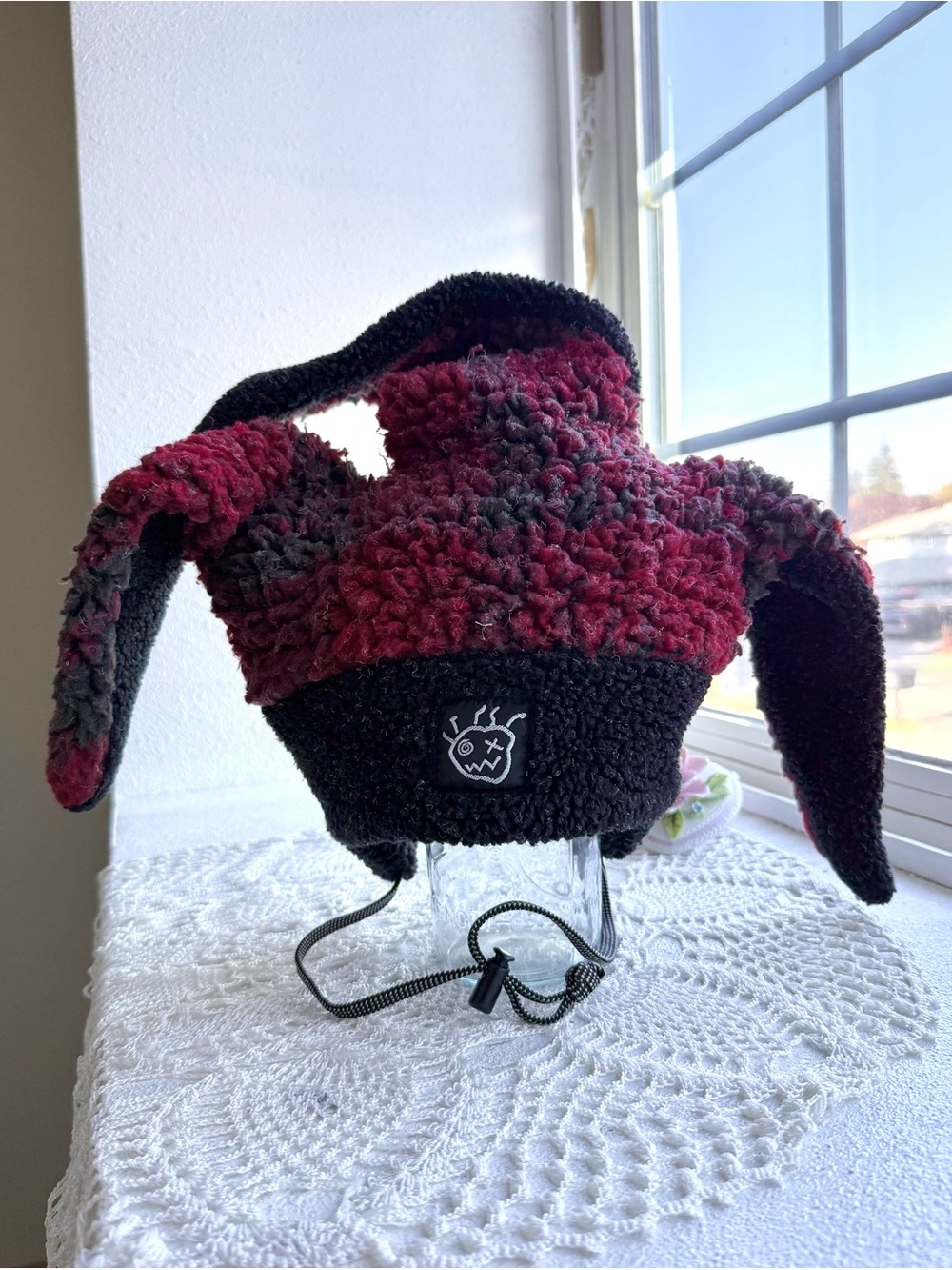 Vintage 90s BULA Burgundy Black Jester Balaclava Ski Hat